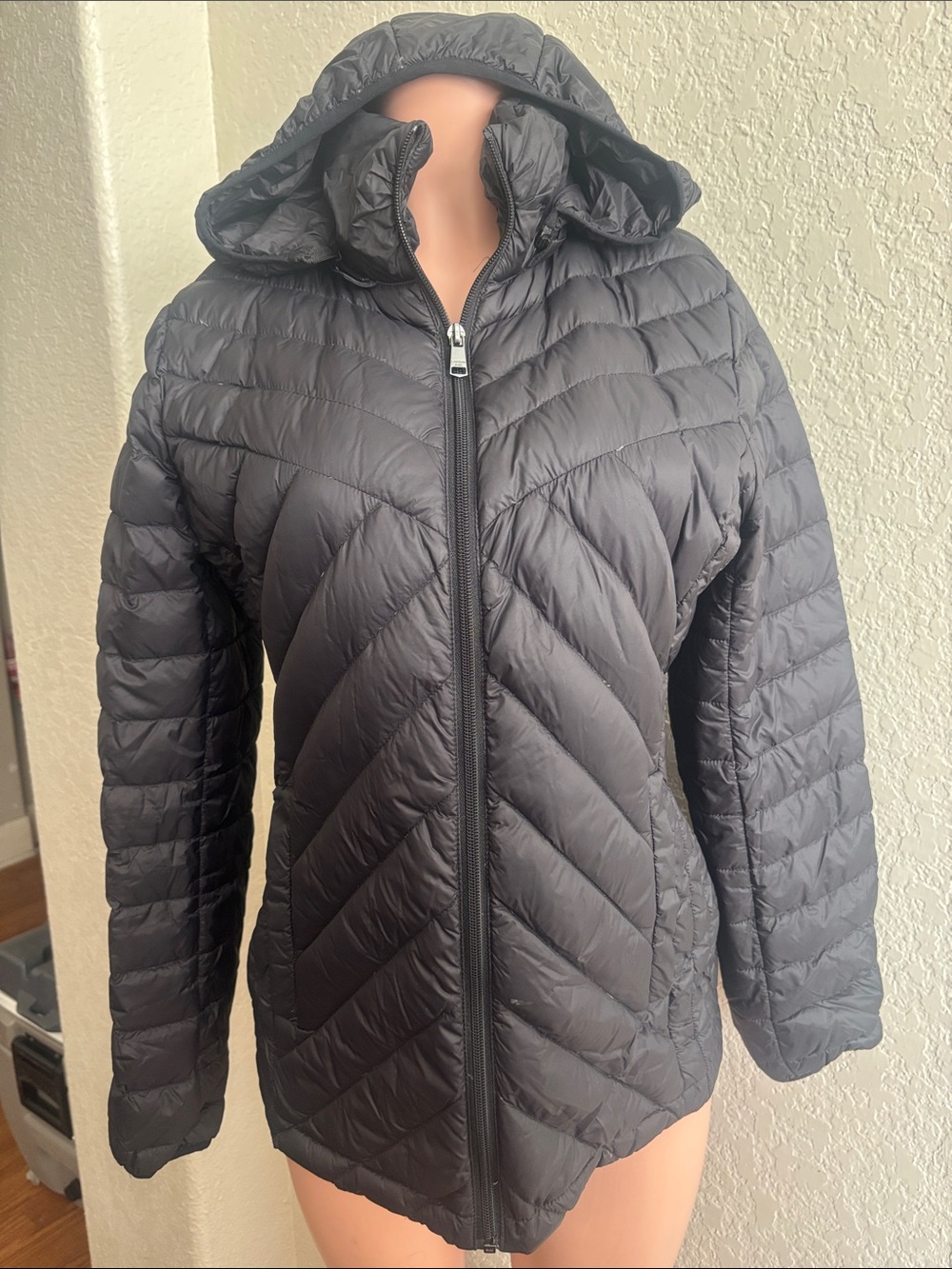 London Fog Women's Black Hooded Packable Puffer